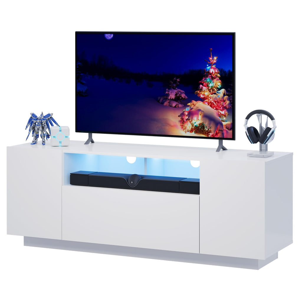 WLIVE TV Stand with LED Lights & Large Storage Cabinet, Modern Entertainment Center for 32/43/50/55 Inch TVs, Sturdy Media Console for Living Room, Bedroom, Gaming, White