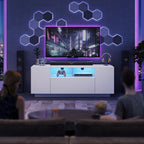 WLIVE TV Stand with LED Lights & Large Storage Cabinet, Modern Entertainment Center for 32/43/50/55 Inch TVs, Sturdy Media Console for Living Room, Bedroom, Gaming, White