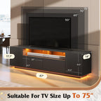 WLIVE LED TV Stand for 65/70/75 Inch TVs, Modern Entertainment Center with Storage Cabinets and Drawer, Gaming Media TV Console with RGB Lights for Living Room, Black