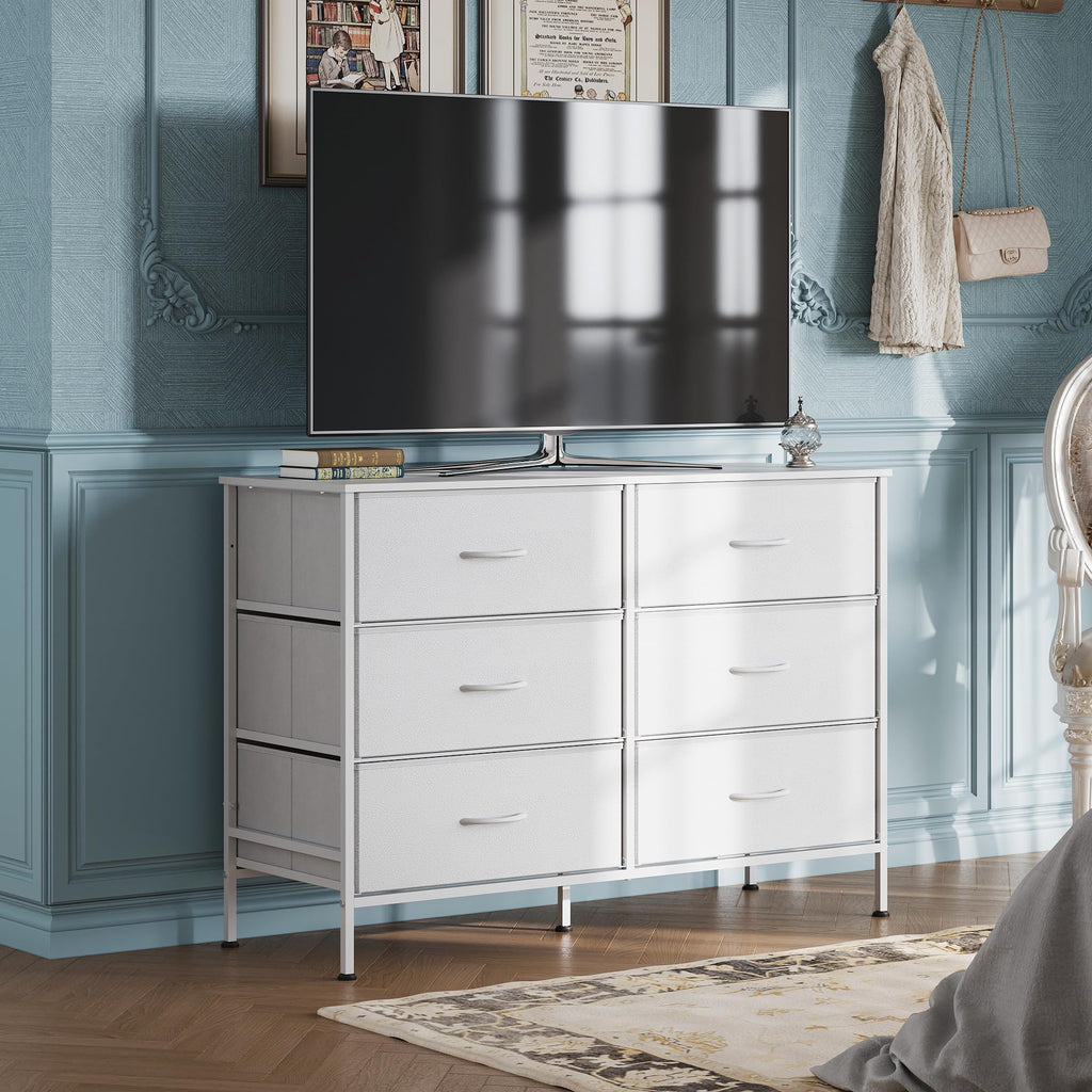 WLIVE Dresser for Bedroom with 6 Fabric Drawers, White