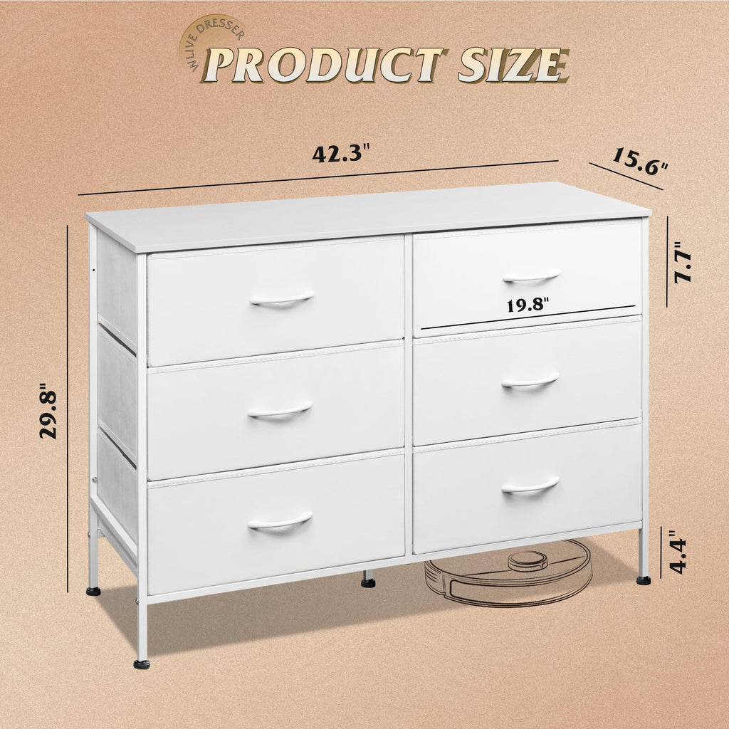 WLIVE Dresser for Bedroom with 6 Fabric Drawers, White