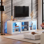 WLIVE TV Stand for 55/65/75 Inch TV, Modern Entertainment Center with LED Lights & Adjustable Glass Shelves, Sturdy Media Console for Living Room, Bedroom,Gaming (White)