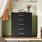 WLIVE Meuble de Rangement 5 tiroirs Noir, Commode Moderne pour Chambre