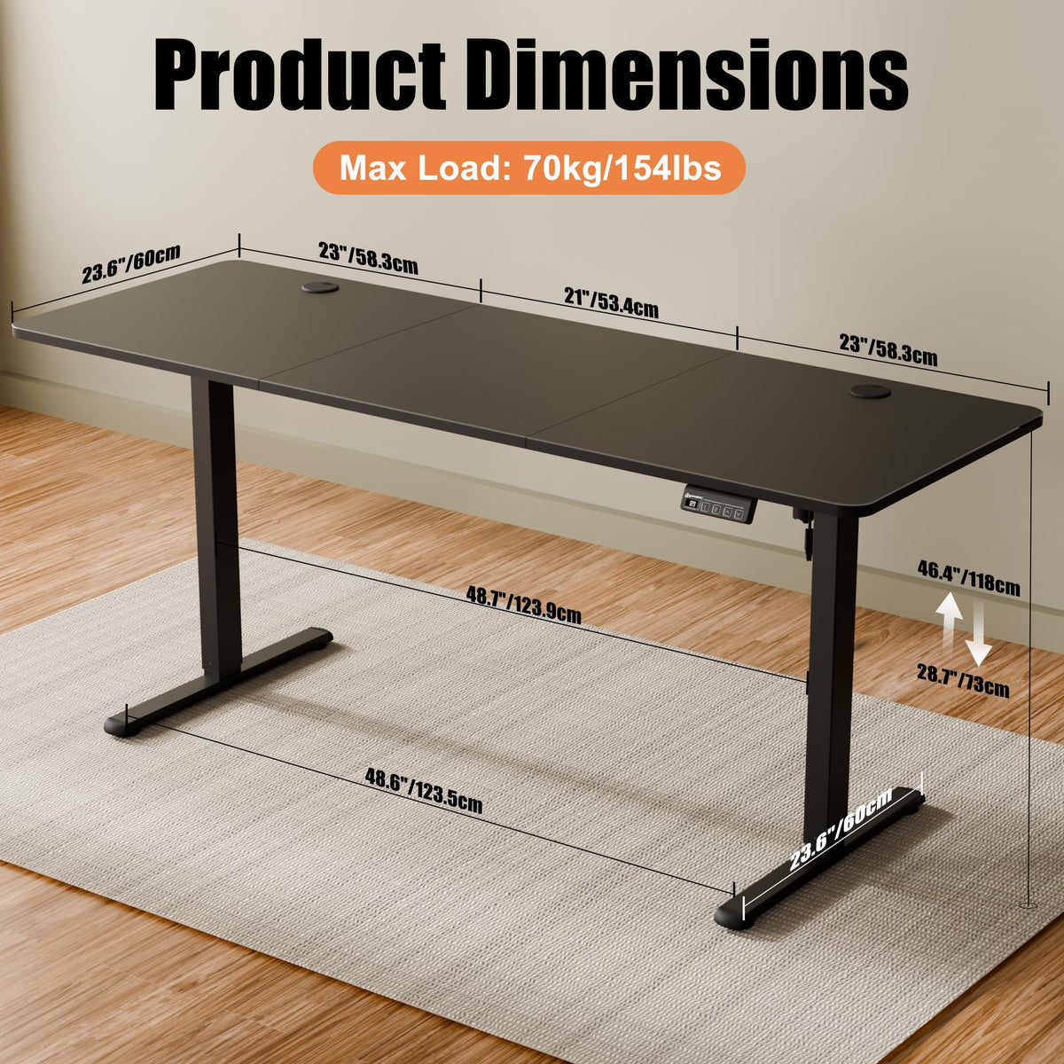 67"x24" Standing Desk, Height Adjustable Sit-Stand Home Office, Black