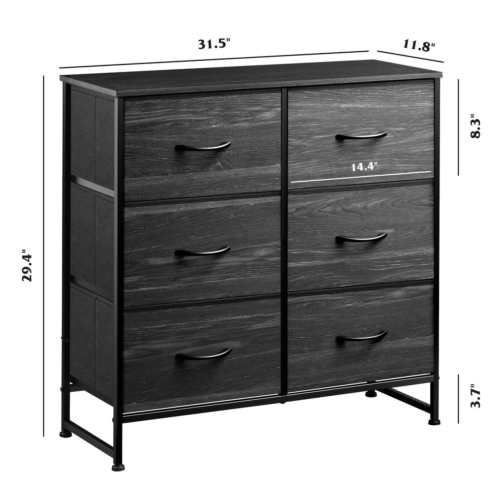 WLIVE Dresser for Bedroom with 6 Drawers, Charcoal Black Wood Grain Print