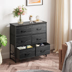 WLIVE Dresser for Bedroom with 6 Drawers, Charcoal Black Wood Grain Print
