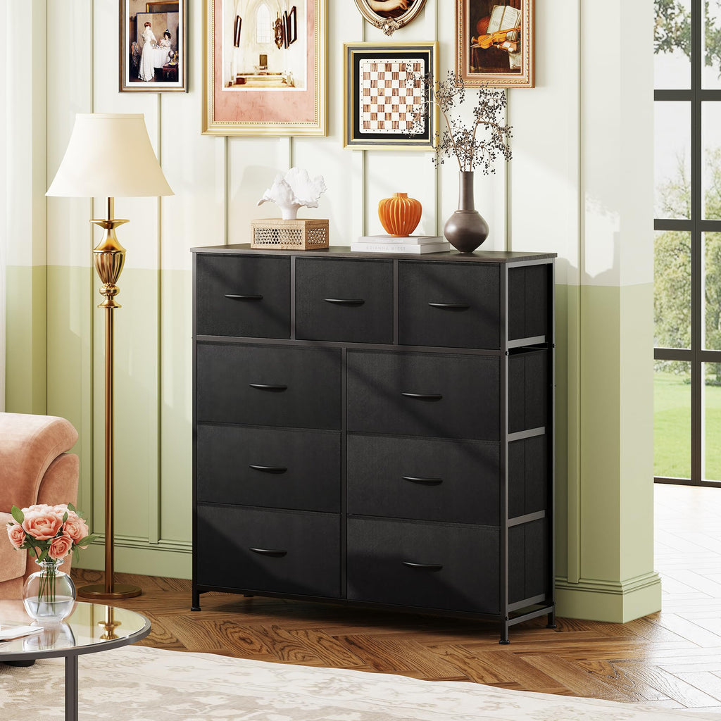 WLIVE Tall Dresser for Bedroom, 9 Drawer Chest of Drawers, Charcoal Black