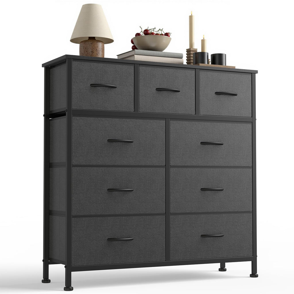 Sweetcrispy 9 Drawer Fabric Dresser Storage Tower Drawer Organizer, Grey