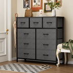 Sweetcrispy 9 Drawer Fabric Dresser Storage Tower Drawer Organizer, Grey