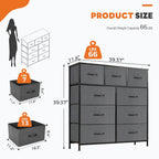 Sweetcrispy 9 Drawer Fabric Dresser Storage Tower Drawer Organizer, Grey