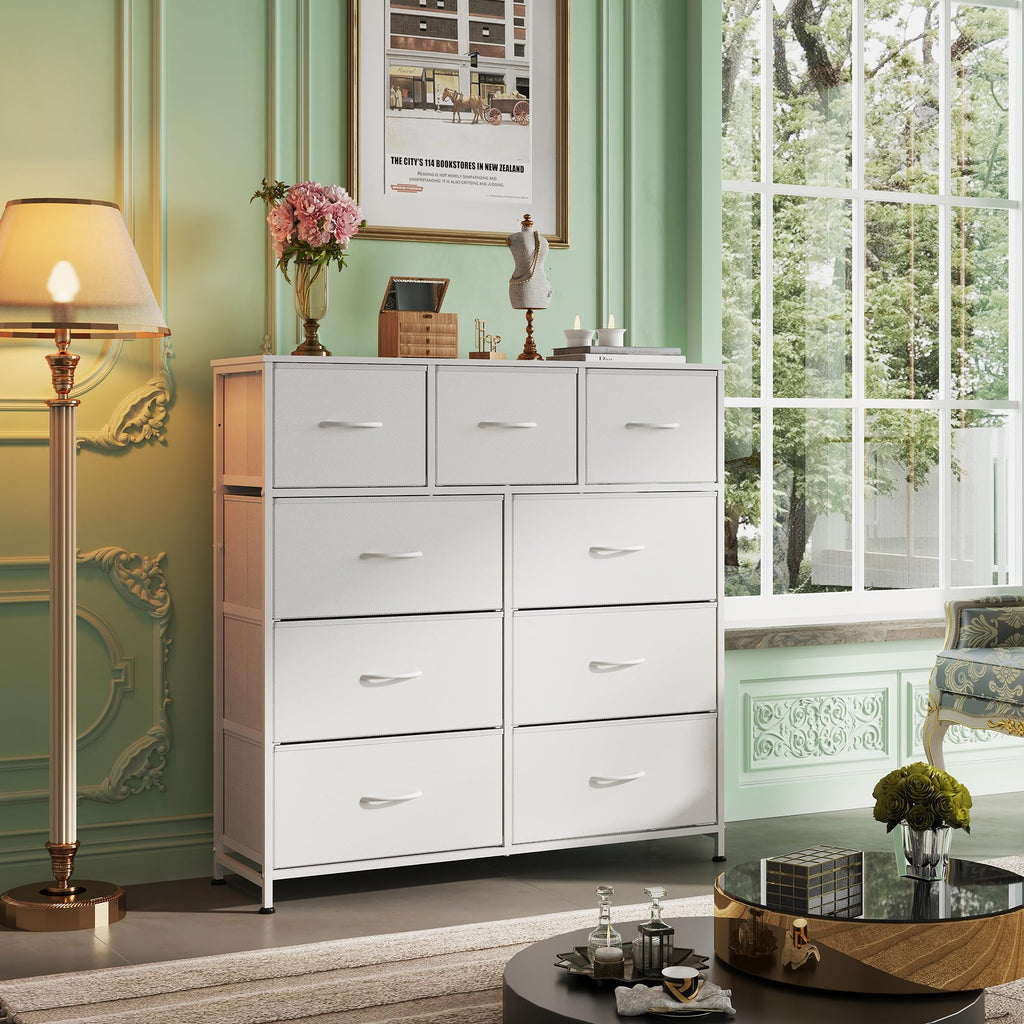 WLIVE Tall Dresser for Bedroom, 9 Drawer Chest of Drawers, White