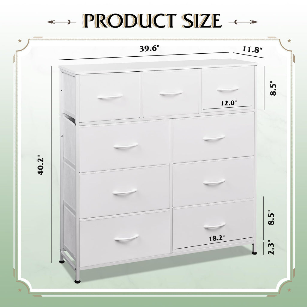 WLIVE Tall Dresser for Bedroom, 9 Drawer Chest of Drawers, White