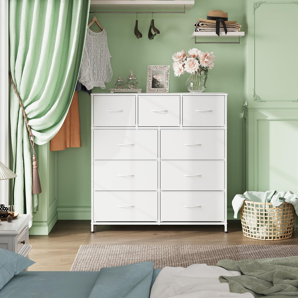 WLIVE Tall Dresser for Bedroom, 9 Drawer Chest of Drawers, White