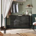 WLIVE 5 Drawer Black Fabric Dresser for Bedroom, Wide Storage Chest