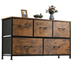 WLIVE Wide Dresser for Bedroom, 5 Drawer Chest of Drawers, Rustic Brown