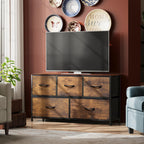 WLIVE Wide Dresser for Bedroom, 5 Drawer Chest of Drawers, Rustic Brown