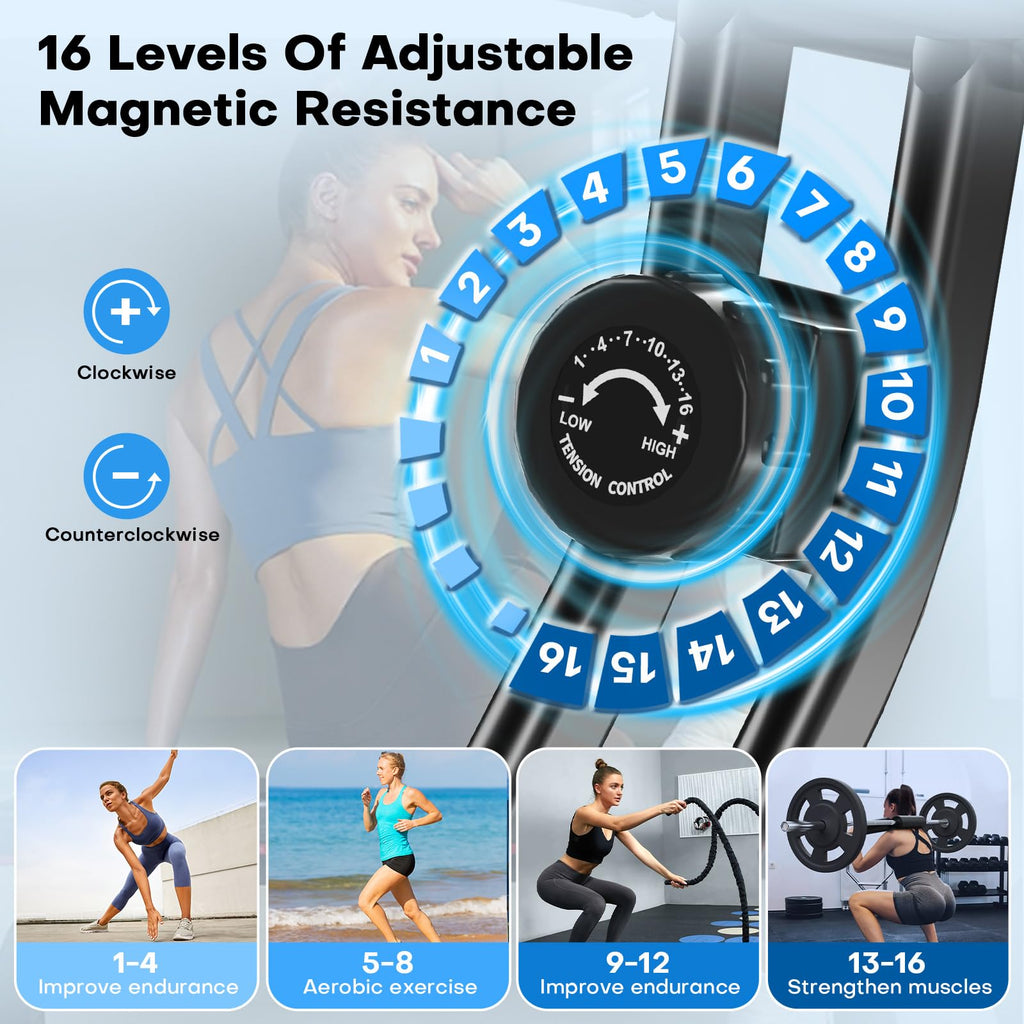 Upgraded Folding Exercise Bike with 16-Level Adjustable Magnetic Resistance, 350LBS Quiet Foldable Indoor Cycling Bike, Fitness Stationary Bike with LCD Display & Large Comfortable Seat Cushion