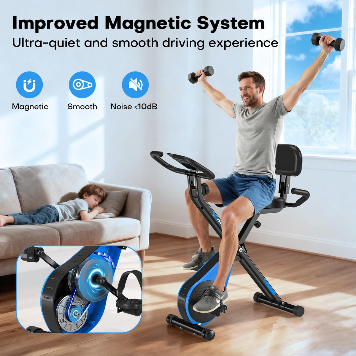 Upgraded Folding Exercise Bike with 16-Level Adjustable Magnetic Resistance, 350LBS Quiet Foldable Indoor Cycling Bike, Fitness Stationary Bike with LCD Display & Large Comfortable Seat Cushion