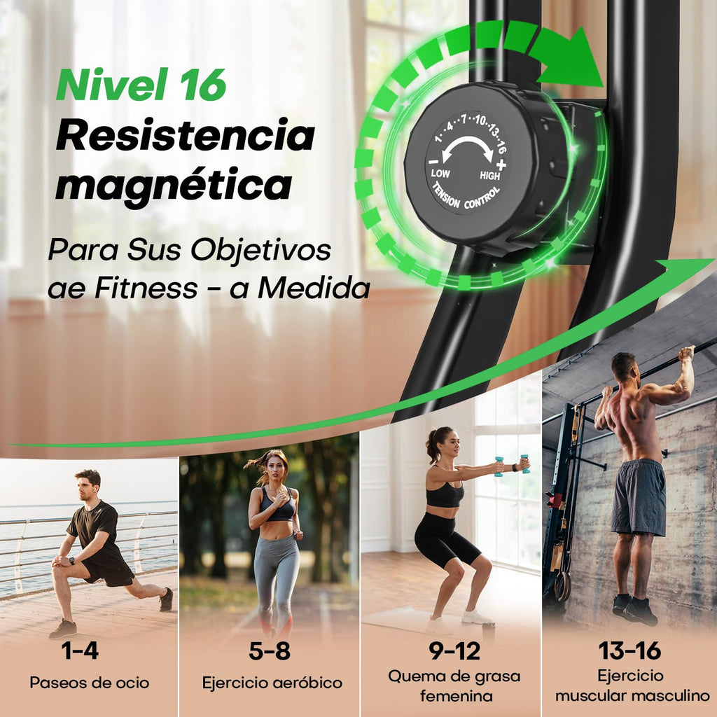 VANNECT Bicicleta Estatica Plegable con 16 Niveles de Resistencia, Monitor LCD y Medición de Pulso Manual, Soporte Plano, Ahorro de Espaci, Estática Silenciosa Magnética Bicicleta Estatica para Casa