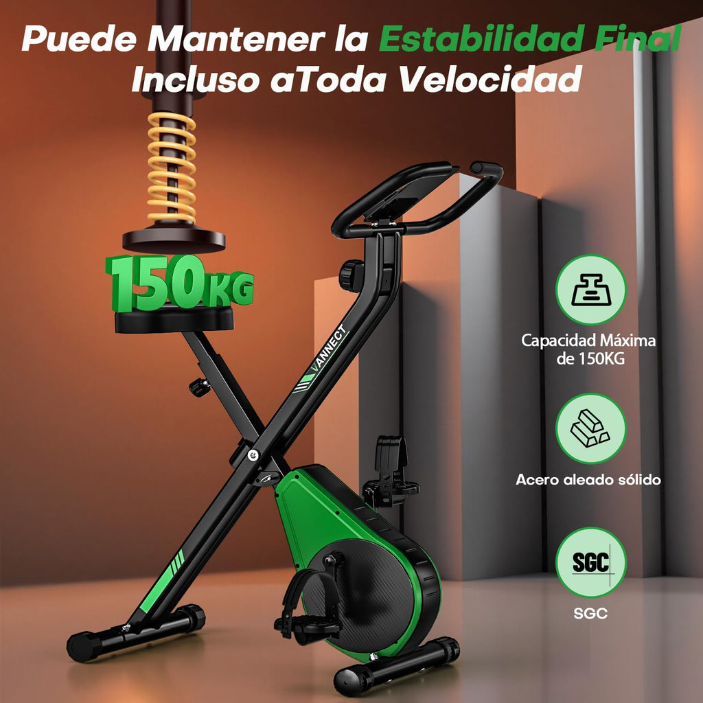 VANNECT Bicicleta Estatica Plegable con 16 Niveles de Resistencia, Monitor LCD y Medición de Pulso Manual, Soporte Plano, Ahorro de Espaci, Estática Silenciosa Magnética Bicicleta Estatica para Casa