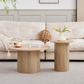 GrandCA HOME Set of 2 Round Stackable Drum Style Coffee Tables for Living Room, Bedroom, Balcony and Office, Mid-Century Modern Style, Natural Wood Grain