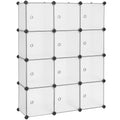 SONGMICS 12-Cube Storage Unit, Shoe Rack, Stackable Cubes, Plastic Closet Cabinet, Wardrobe, with Doors, for Bedroom, Office, Easy to Assemble, White LPC342W01