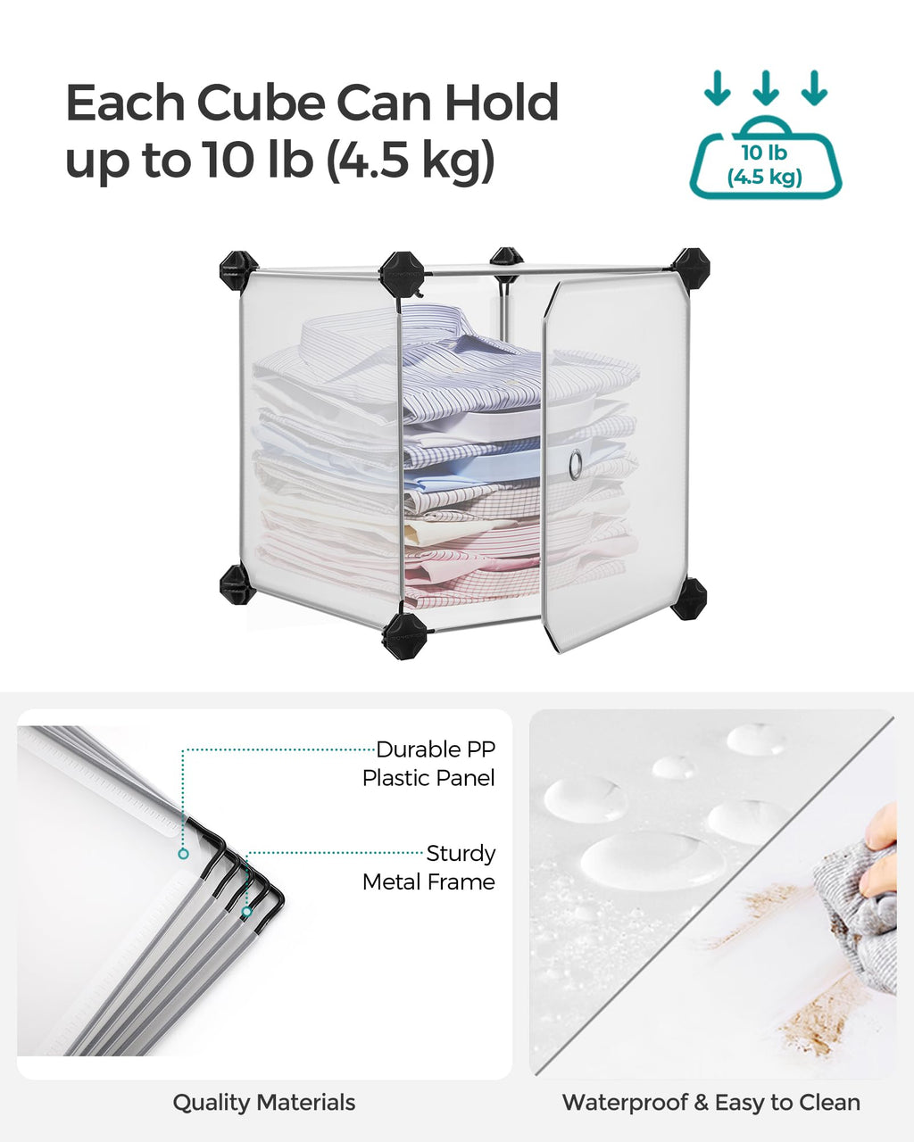 SONGMICS 12-Cube Storage Unit, Shoe Rack, Stackable Cubes, Plastic Closet Cabinet, Wardrobe, with Doors, for Bedroom, Office, Easy to Assemble, White LPC342W01
