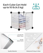 SONGMICS 12-Cube Storage Unit, Shoe Rack, Stackable Cubes, Plastic Closet Cabinet, Wardrobe, with Doors, for Bedroom, Office, Easy to Assemble, White LPC342W01