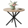 GrandCA HOME 100 cm Round Dining Table, Large Dining Table, Suitable for 4-6 People, MDF Board/Metal Iron Legs, Suitable for Kitchen, Dining Room, Cafe, Living Room (Light Wood Grain)