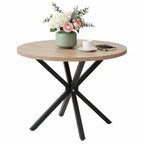GrandCA HOME 100 cm Round Dining Table, Large Dining Table, Suitable for 4-6 People, MDF Board/Metal Iron Legs, Suitable for Kitchen, Dining Room, Cafe, Living Room (Light Wood Grain)