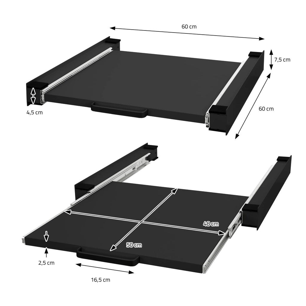 ML-Design Stacking Kit with Pull-Out Shelf, 60×60 cm, Black, Universal Steel Stacking Frame for Washing Machine & Tumble Dryer,Space-Saving Connector Kit with Slide-Out Laundry Basket Shelf