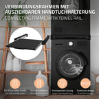ML-Design Stacking Kit with Pull-Out Shelf, 60×60 cm, Black, Universal Steel Stacking Frame for Washing Machine & Tumble Dryer,Space-Saving Connector Kit with Slide-Out Laundry Basket Shelf