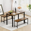 Brandless Dining Table Set with Benches Bar Table Kitchen Table Industrial Breakfast Table for Kitchen Living Room Party Room with Storage Space and Stable Construction (Black + Rust Brown)