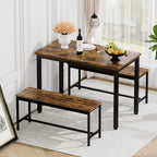 Brandless Dining Table Set with Benches Bar Table Kitchen Table Industrial Breakfast Table for Kitchen Living Room Party Room with Storage Space and Stable Construction (Black + Rust Brown)