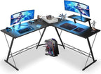 SKY-TOUCH L-Shaped Computer Desk｜Gaming Desk ｜PC Workstation｜Home Office Desk｜Corner Desk Study Desk with Removable Monitor Stand for Home Office Study Writing Workstation,129 * 46 * 71cm,Black