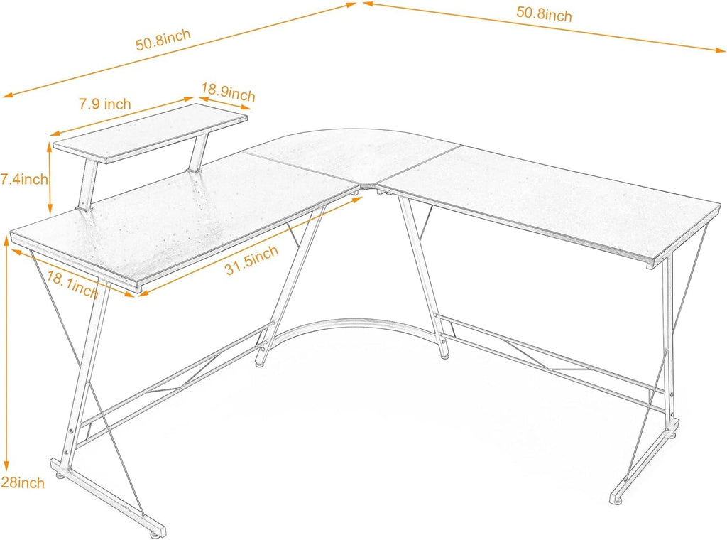SKY-TOUCH L-Shaped Computer Desk｜Gaming Desk ｜PC Workstation｜Home Office Desk｜Corner Desk Study Desk with Removable Monitor Stand for Home Office Study Writing Workstation,129 * 46 * 71cm,Black