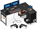 ODK Corner Desk with 4 Fabric Drawers, 135 x 100 cm, Black