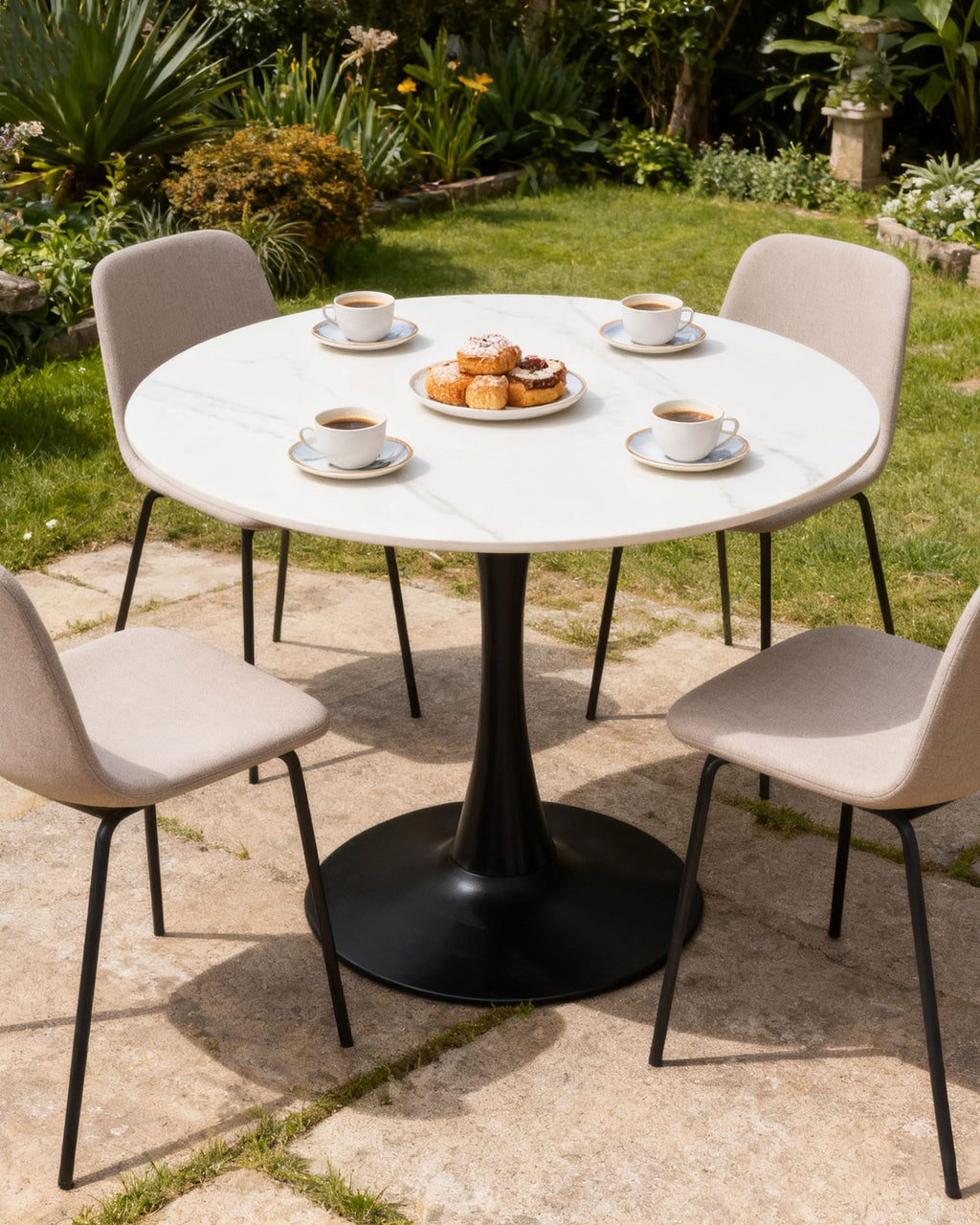 27.6" Round Dining Tulip Table with Marble Top and Iron Base - Modern & Elegant Design for Home & Restaurant Use Living Room, Café Coffee Table