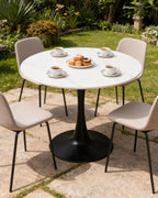 27.6" Round Dining Tulip Table with Marble Top and Iron Base - Modern & Elegant Design for Home & Restaurant Use Living Room, Café Coffee Table