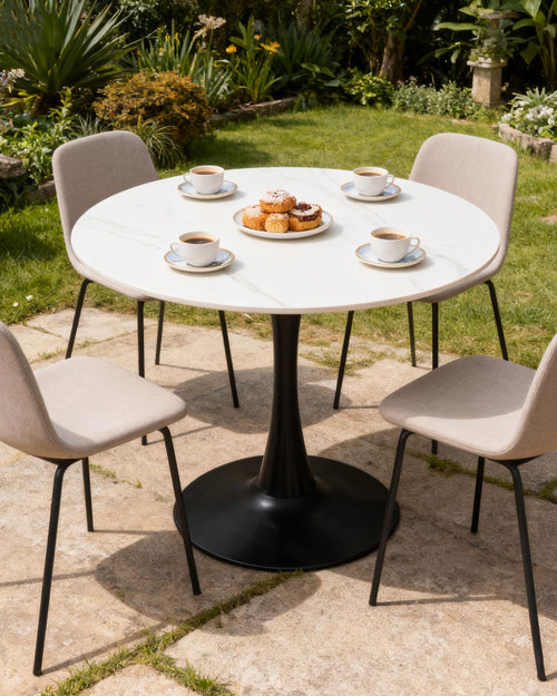 27.6" Round Dining Tulip Table with Marble Top and Iron Base - Modern & Elegant Design for Home & Restaurant Use Living Room, Café Coffee Table