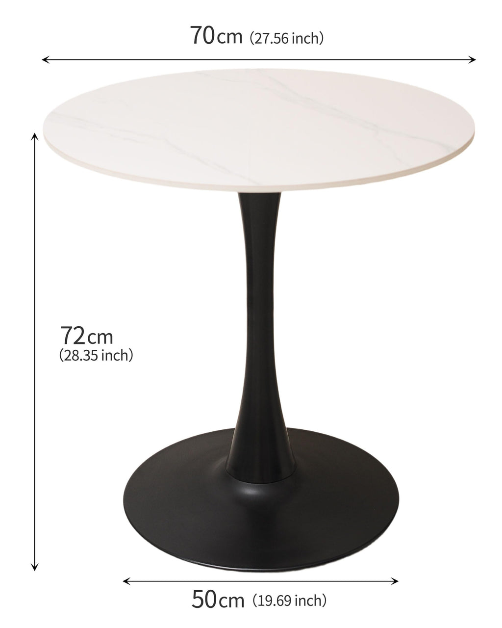 27.6" Round Dining Tulip Table with Marble Top and Iron Base - Modern & Elegant Design for Home & Restaurant Use Living Room, Café Coffee Table