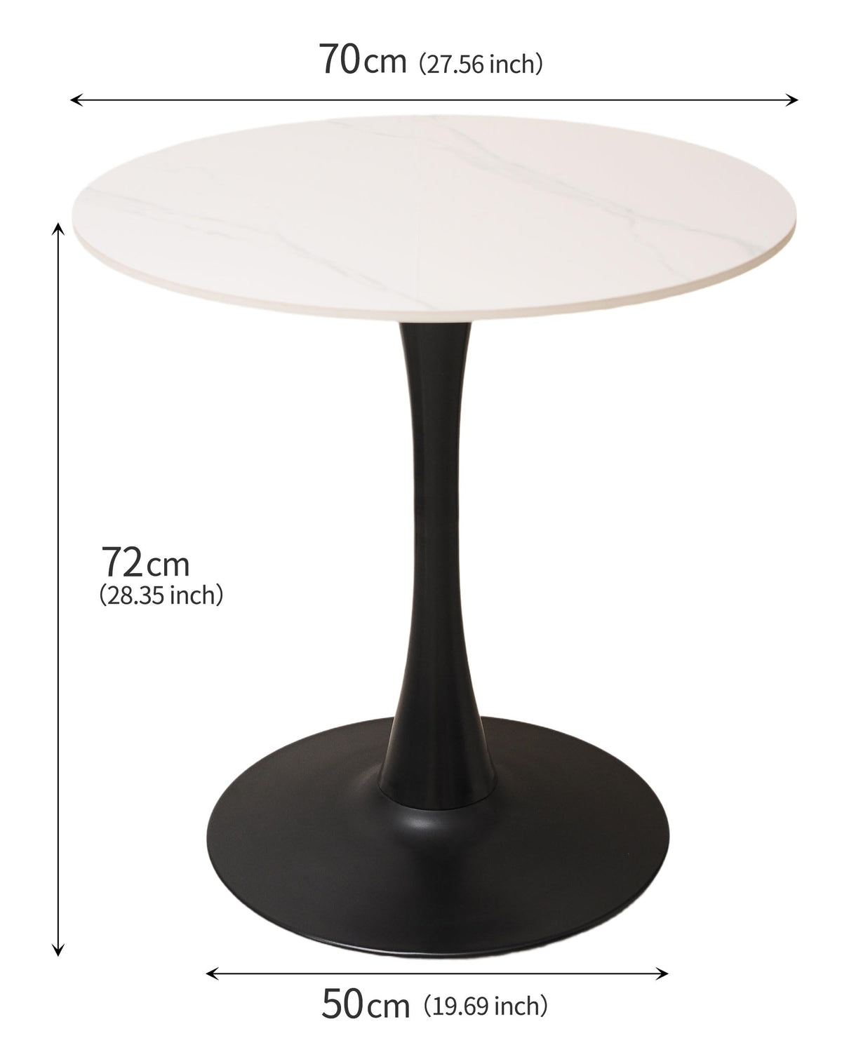 27.6" Round Dining Tulip Table with Marble Top and Iron Base - Modern & Elegant Design for Home & Restaurant Use Living Room, Café Coffee Table