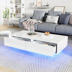 LED Coffee Table with Storage White High Gloss Coffee Table for Living Room with 16 Colors, 2 Drawers, and Remote Control – Modern Rectangular Table for Living Room, Office, and Store 115x55x34cm