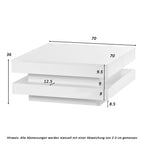 WF324126WAA Bright White Square Coffee Table with Turntable - Modern Techno Style with LED Light, 70 x 70 x 36 cm, 360 Degree Rotating Table