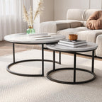 Semiocthome Round Nesting Coffee Table, White Modern Accent Coffee Tables Set of 2, Marble Coffee Table for Living Room Office Small Space, End Side Nesting Tables with Sturdy Metal Frame