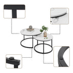 Semiocthome Round Nesting Coffee Table, White Modern Accent Coffee Tables Set of 2, Marble Coffee Table for Living Room Office Small Space, End Side Nesting Tables with Sturdy Metal Frame