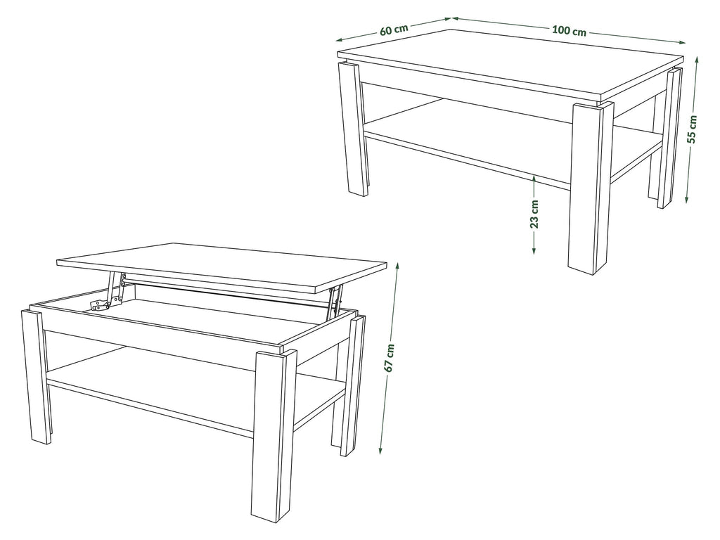 designimpex Asti-P Designer Coffee Table Height-Adjustable 55-67 cm Dark Oak Matt Black