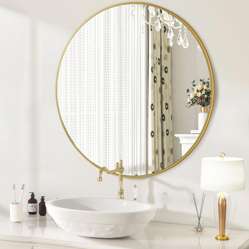 30 Inch Gold Round Mirrors Large Round Bathroom Wall Mirror with Tempered Glass Shatterproof for Entryway Living Room Bedroom (30 Inch, Gold)