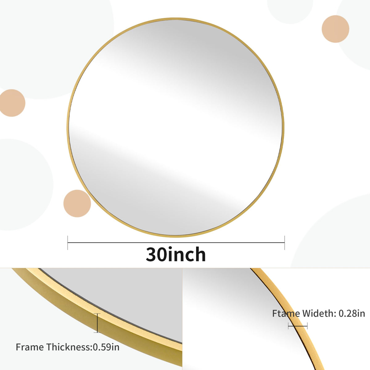 30 Inch Gold Round Mirrors Large Round Bathroom Wall Mirror with Tempered Glass Shatterproof for Entryway Living Room Bedroom (30 Inch, Gold)