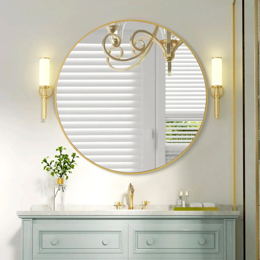 30 Inch Gold Round Mirrors Large Round Bathroom Wall Mirror with Tempered Glass Shatterproof for Entryway Living Room Bedroom (30 Inch, Gold)
